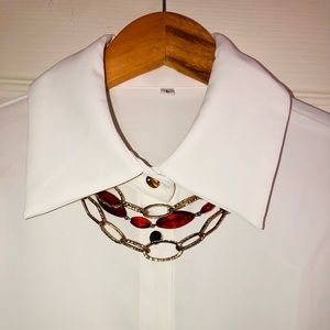 Gold Toned 3 tier necklace, red beads, Nice Gift, Preowned Excellent Condition